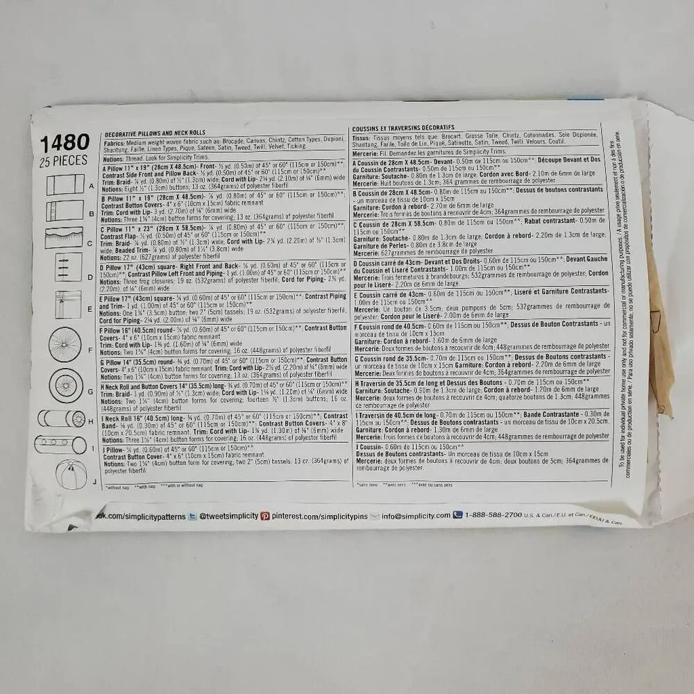 Simplicity 1480 Pattern, Sewing, Pillows, Throw Pillow
